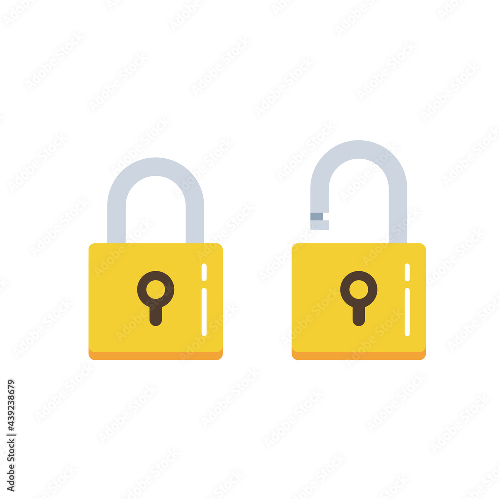 Aufkleber lock flat icon. padlock unlocked and locked. lock closed and lock open. symbol protection and secure