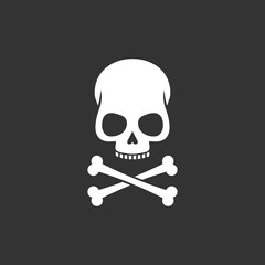 White skull and crossbones on black background. Vector illustration.