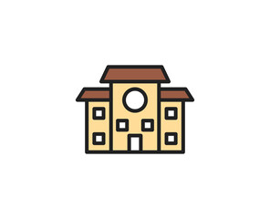 School building line icon. High quality outline symbol for web design or mobile app. Thin line sign for design logo. Color outline pictogram on white background