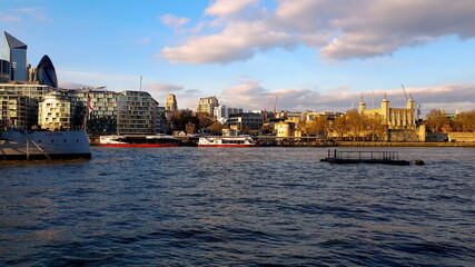 Fototapeta premium London city with River Thames and HMS Belfast Imperial War Museum in England, United Kingdom.