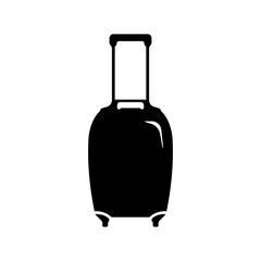Suitcase for travel or travel bag with wheels solid black line icon. Vacation baggage badge. Isolated symbol sign for: illustration, logo, mobile, app, design, web, dev, ui, ux, gui. Vector EPS 10 