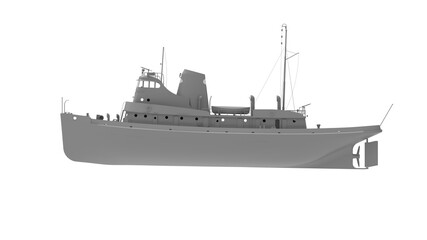 Naklejka premium 3D rendering of a ship isolated on a white background. marine vessel computer model.