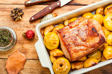 Baked pork with apples