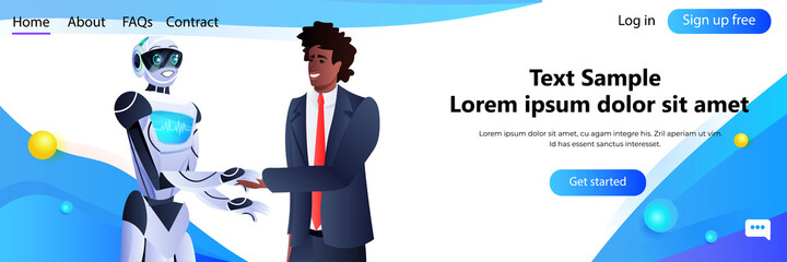 businessman and robot handshaking during meeting agreement partnership concept artificial intelligence