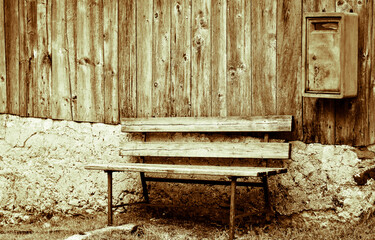 an old bench in the mountains