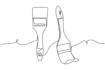 Obraz premium Continuous one line of paint brushes in silhouette on a white background. Linear stylized.Minimalist.