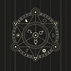 alchemic ornament, circle of invocation, esoteric signs