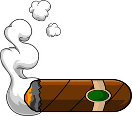 Cartoon Cigar With Smoke. Vector Hand Drawn Illustration Isolated On Transparent Background