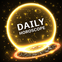 background with glowing circle, horoscope fire signs