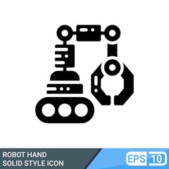 Industry Technology 4.0 icon, sign robot hand, factory automation. Manage online production. Solid style icon. Eps 10