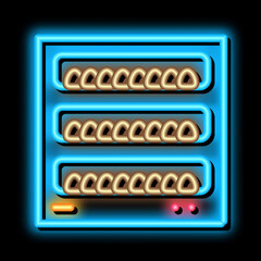 Fototapeta premium mushroom farm equipment neon light sign vector. Glowing bright icon mushroom farm equipment sign. transparent symbol illustration