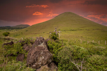 Rapa Nui. The landscape with the volcano on Easter Island, Chile