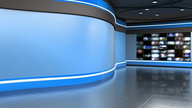 News Studio. Studio Background. Newsroom bakground. The perfect backdrop for any green screen or chroma key video production. Loop. 3D rendering