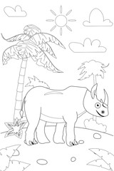 Plakat Jungle, Africa safari animal camel coloring book edicational illustration for children. Vector white black cartoon outline illustration