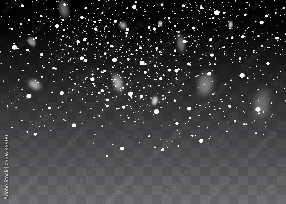 Poster falling snow on a transparent background. snow clouds or shrouds.