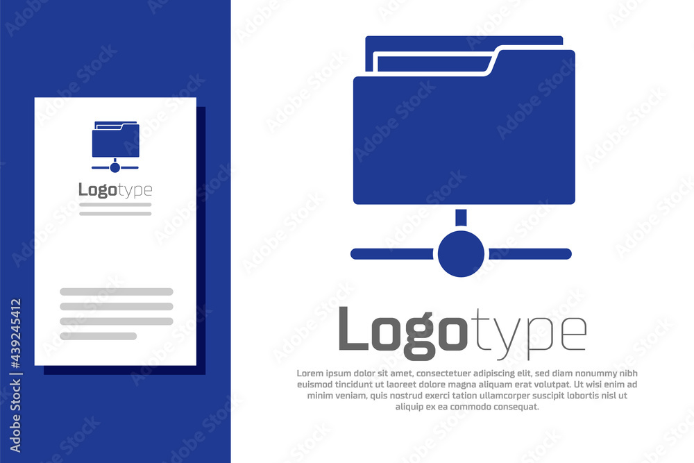 Poster blue ftp folder icon isolated on white background. software update, transfer protocol, router, teamw