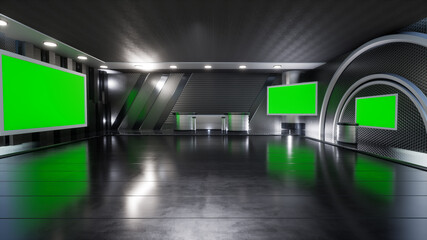 News Studio, Backdrop For TV Shows .TV On Wall.3D Virtual News Studio Background, 3d illustration	