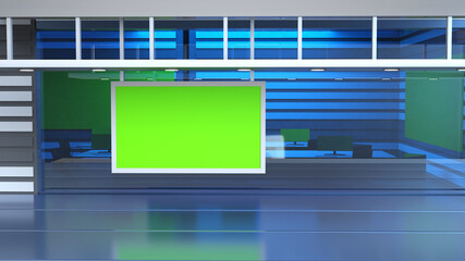 News Studio, Backdrop For TV Shows .TV On Wall.3D Virtual News Studio Background, 3d illustration	