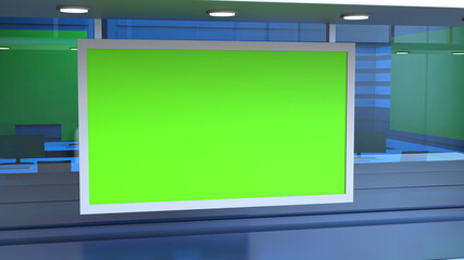 News Studio, Backdrop For TV Shows .TV On Wall.3D Virtual News Studio Background, 3d illustration	