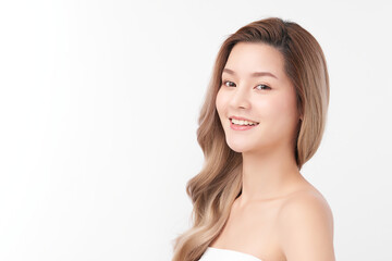 Beautiful young asian woman with clean fresh skin on white background, Face care, Facial treatment, Cosmetology, beauty and spa, Asian women portrait.