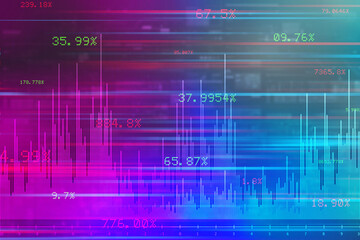 Financial chart with uptrend line graph and bar chart on abstract business background.