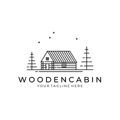 wooden cabin logo vector line art symbol illustration design