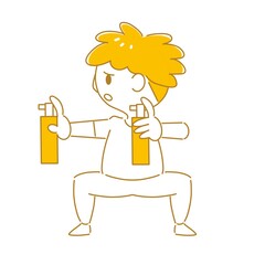 スプレーで戦う人　嫌がってる