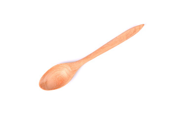 Wooden spoon isolated on white background. Top view