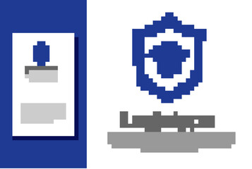 Obraz premium Blue Graduation cap with shield icon isolated on white background. Insurance concept. Security, safety, protection, protect concept. Logo design template element. Vector.