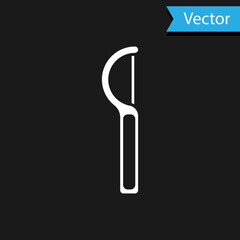 White Dental floss icon isolated on black background. Vector