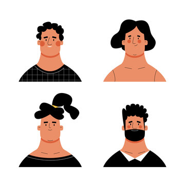 Human faces in trendy hand drawn style. Vector stock illustration
