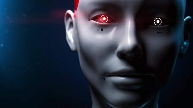 artificial intelligence portrait of a robot woman with red eyes sci-fi animation of the digital world of the future of neural networks