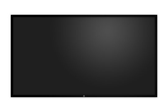 Closeup of a black tv with an empty screen, isolated on white background