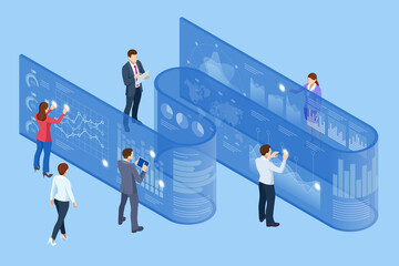 Isometric Expert team for Data Analysis, Business Statistic, Management, Consulting, Marketing. B2B. Data and key performance indicators for business intelligence analytics