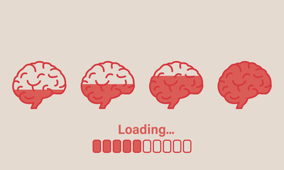Loading Brain Icon. Progress Loading Bar of Wisdom. Brain Boost Symbol. Knowledge is Power. Concept of Creative Idea, Creativity, Mind, Thinking. Editable stroke. Vector illustration