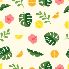 seamless pattern summer with tropical leaves  