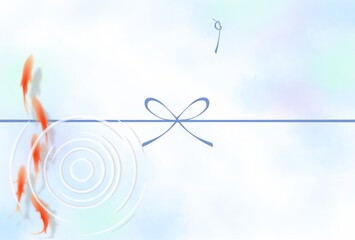 夏素材　泳ぐ金魚と水引（のしあり）　青　暑中見舞いやお中元に