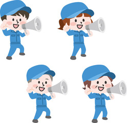 二頭身_メガホンを持った作業員たち