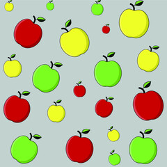 Fruit pattern from fresh multicolored apples on a gray background. creative summer concept.