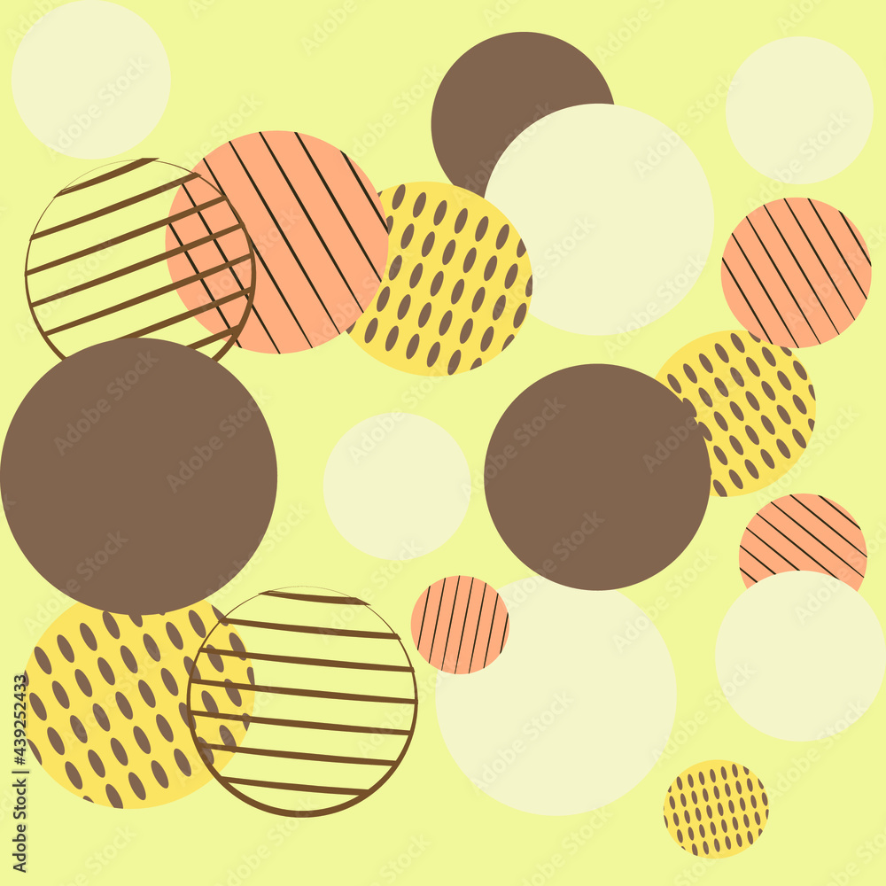 Poster abstract background texture. vector of flying brown and beige circle shapes with lines and dots.
