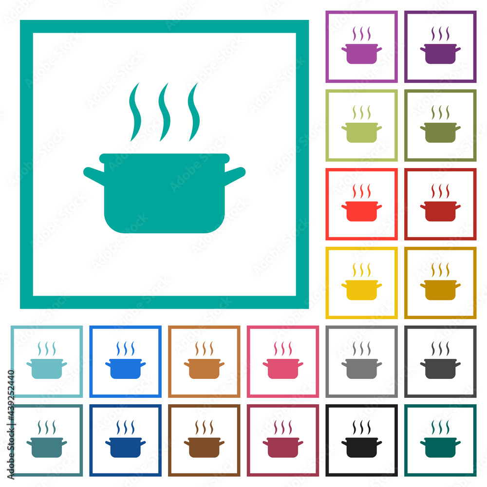 Poster Steaming pot flat color icons with quadrant frames