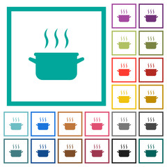 Steaming pot flat color icons with quadrant frames