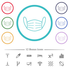 Medical face mask flat color icons in circle shape outlines