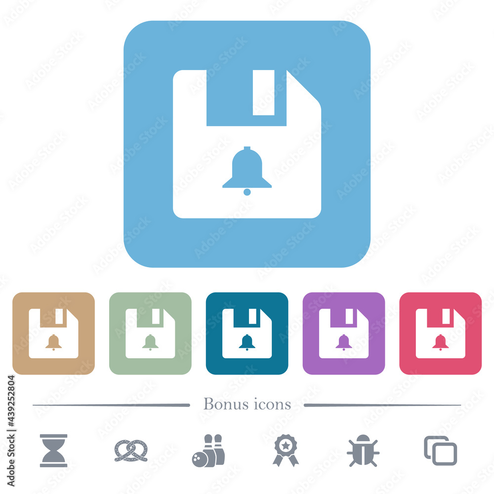 Poster file alerts flat icons on color rounded square backgrounds