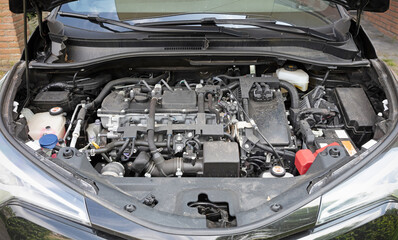 Black modern car engine bay