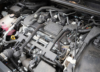 Fototapeta premium Black modern car engine bay