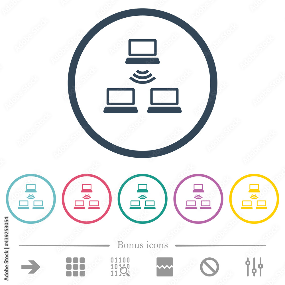 Poster wireless network flat color icons in round outlines