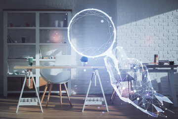 Multi exposure of creative theme drawings and office interior background.