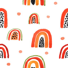Watercolor hand painted seamless pattern with abstract rainbow like fruit papaya, in Scandinavian style. Summer print can be used for packaging, wrapping paper, textile, home decor etc.