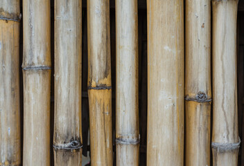 Picture of a fence made of wood material, this fence line is made of bamboo which has been treated with the drying process.